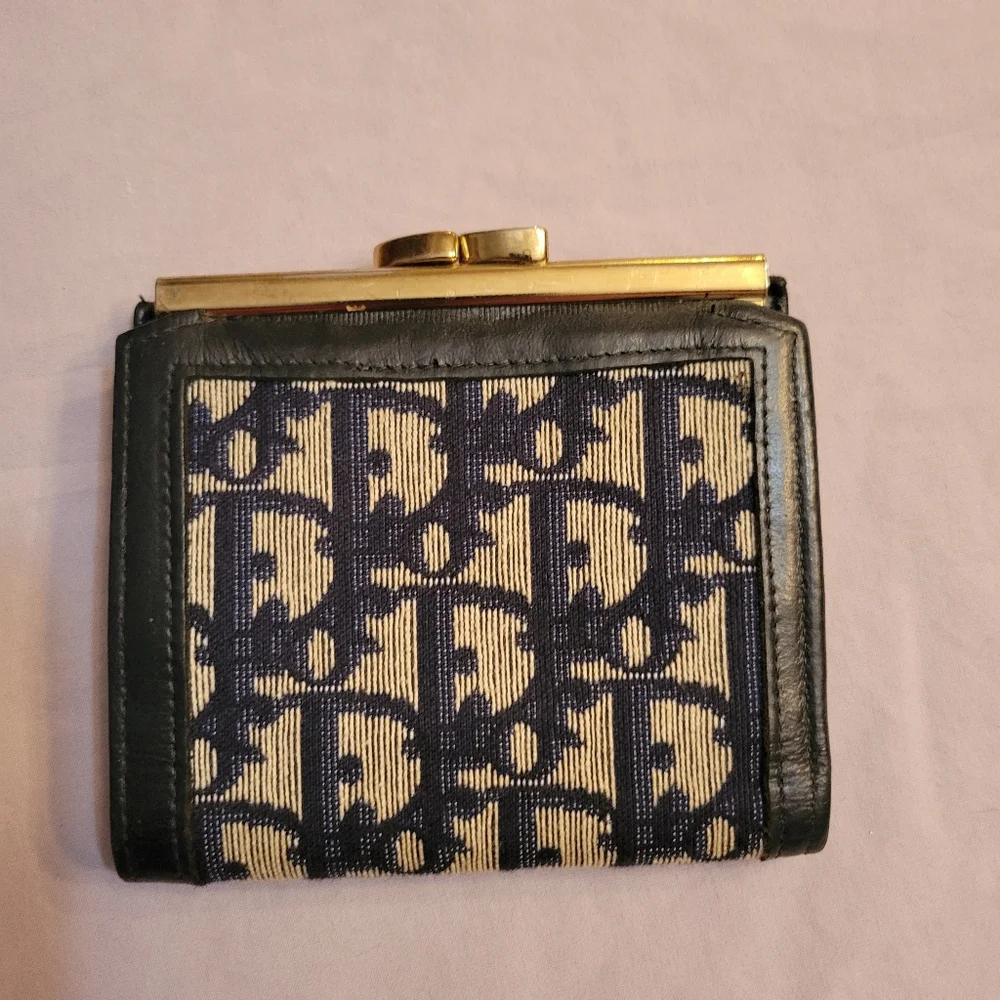 Vintage Dior Navy and Beige Logo Wallet in Great Condition